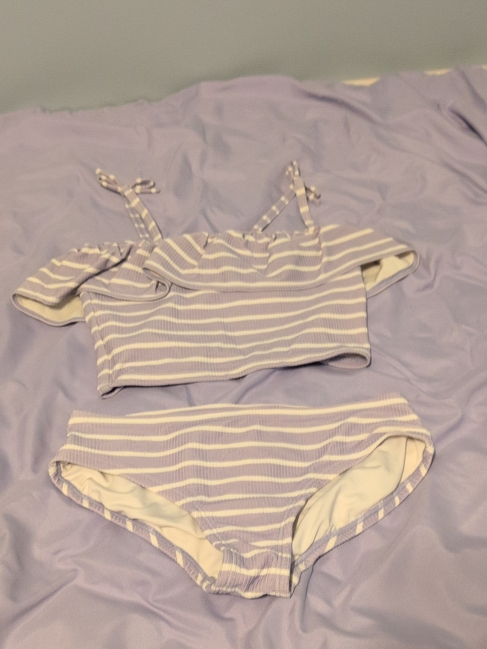 Purple Striped Two Piece Bathing Suit